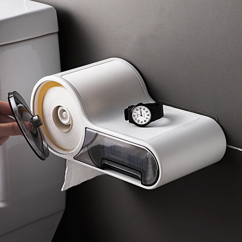 Multifunctional Toilet Paper Holder - Waterproof Wall-Mounted Toilet Tissue Box