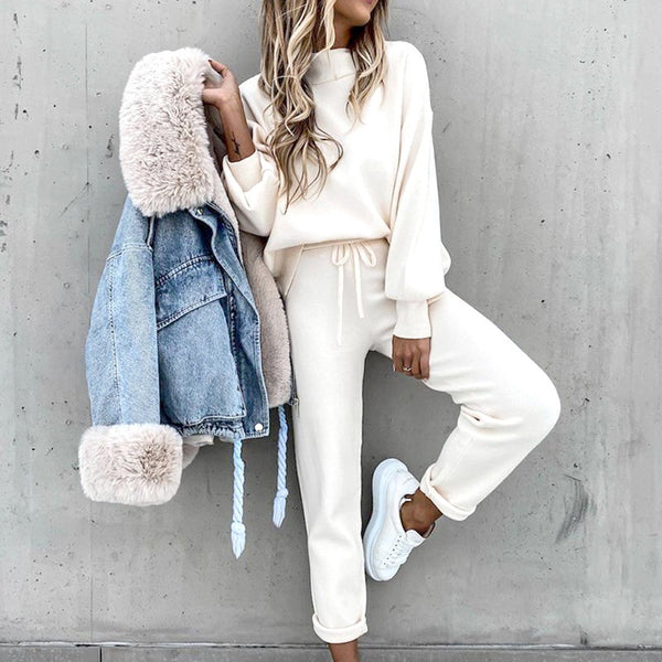 Autumn Fashion Solid Casual Tracksuit - Two Pieces