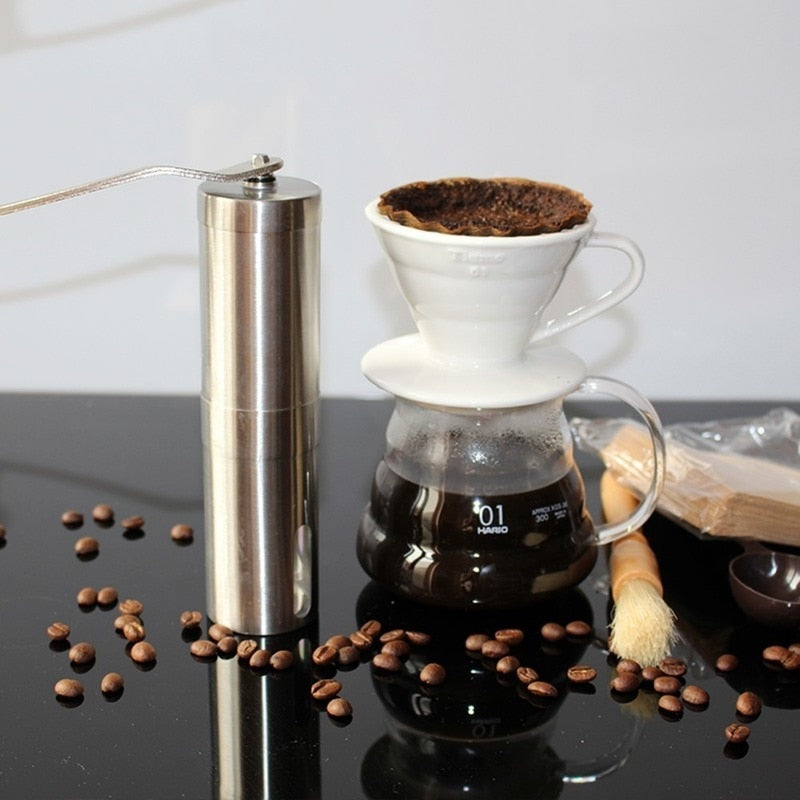 Silver Coffee Grinder - Mini Stainless Steel Handmade Coffee Bean Grinders