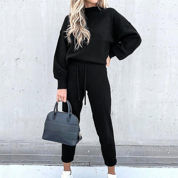 Autumn Fashion Solid Casual Tracksuit - Two Pieces