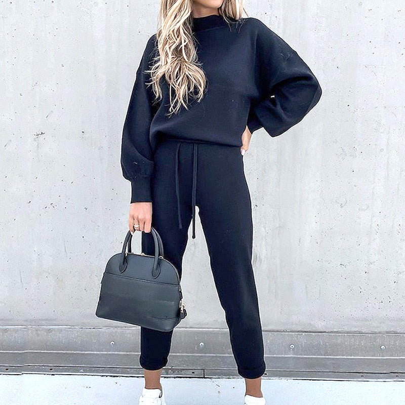 Autumn Fashion Solid Casual Tracksuit - Two Pieces