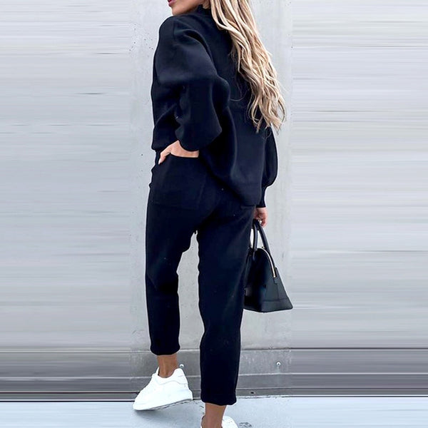 Autumn Fashion Solid Casual Tracksuit - Two Pieces