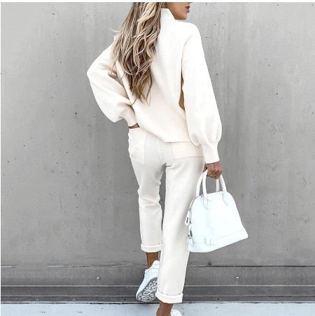 Autumn Fashion Solid Casual Tracksuit - Two Pieces