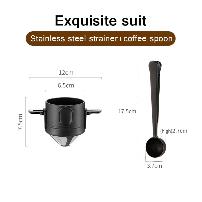 Stainless Steel Portable Coffee Filter - Reusable Mug Coffee Dripper Tea Cup Set